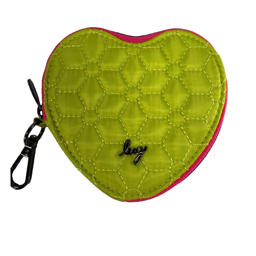 Lug Womens Small Heart Coin Pouch Quilted Yellow Keychain Bag Charm